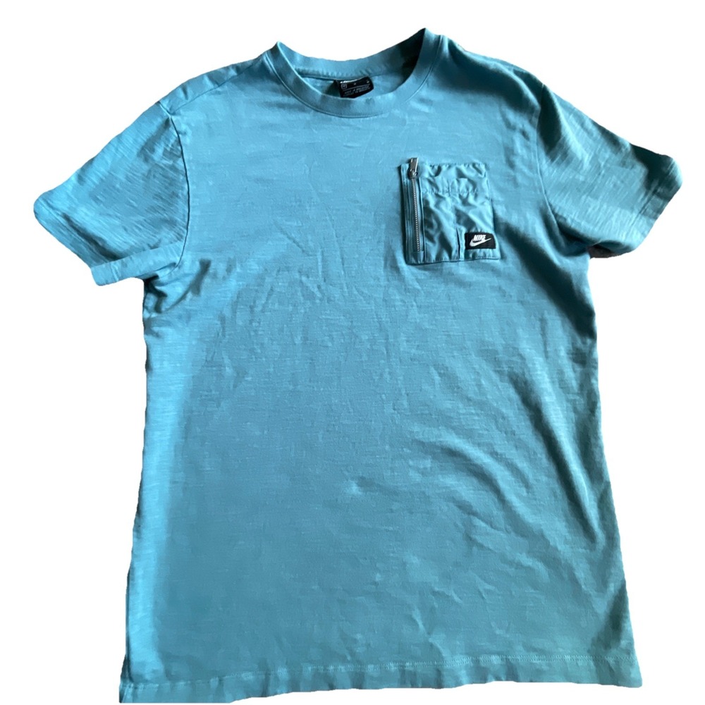 Nike Sportswear NSW T Shirt Men's Sz M Blue Short Sleeve Zip Pocket  CJ4323-424‎